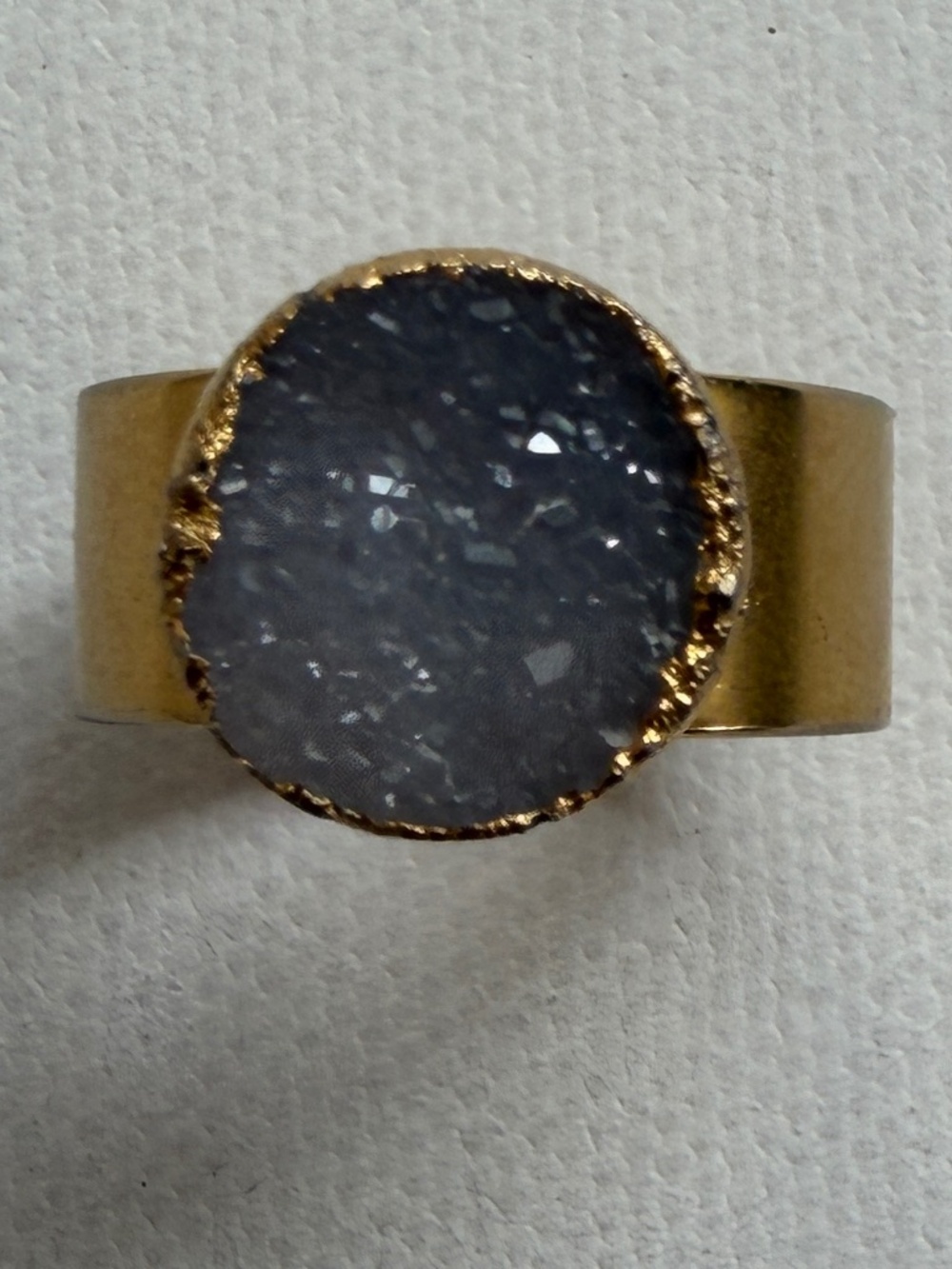 Gold Electroplated Dark Agate Druzy Statement Ring